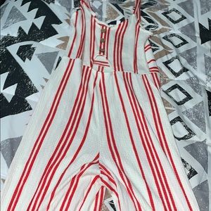 Brand new red and white striped jumpsuit
